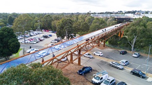 Deakin University Burwood pedestrian bridge uses BlueScope REDCOR® weathering steel to deliver a practical, paint-free structure requiring minimal maintenance compared with conventional structural steel